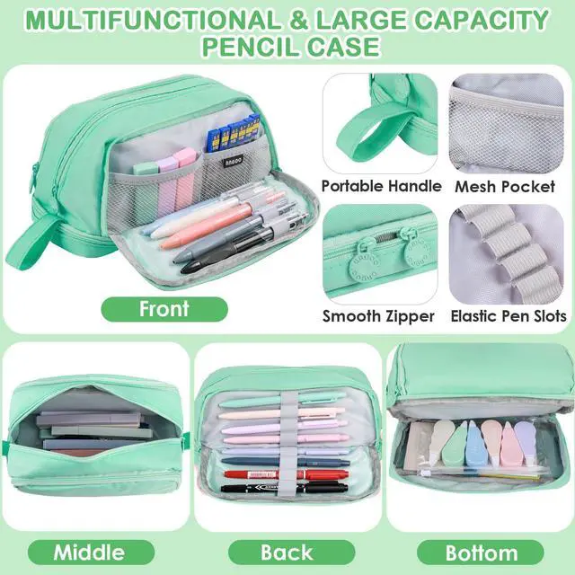 Alt view image 2 of 7 - 54 PCS Back to School Supplies with Large Pen Case, Green