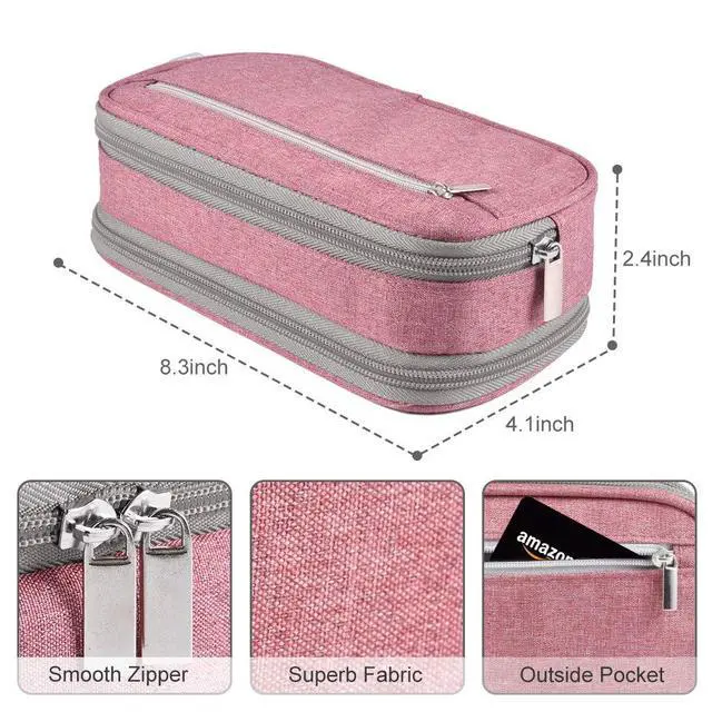 Alt view image 4 of 7 - Big Capacity Pencil Case Large Pencil Bag Pouch High Storage Pen Marker Holder 3 Multi Functional Compartments Office Desk Organizer Makeup Bag, Pink