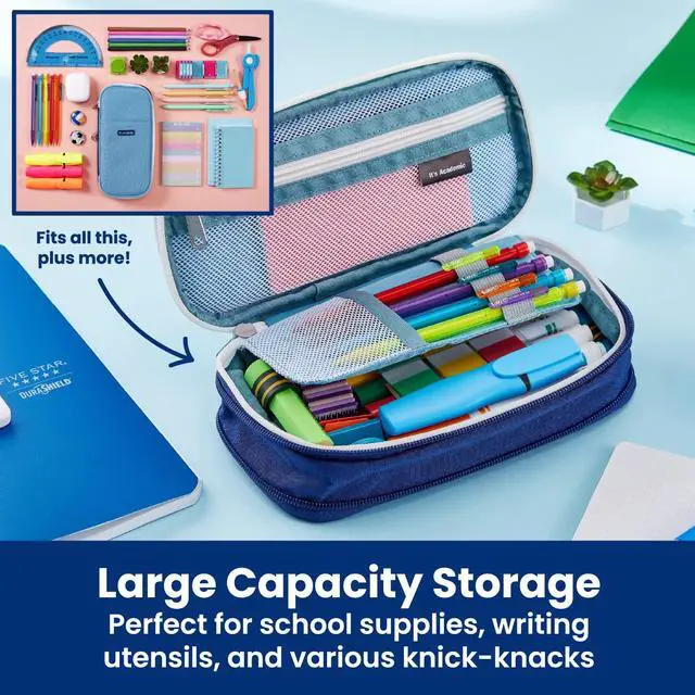 Alt view image 2 of 7 - Expanding Pencil Case, For Office & School Supplies, Travel Organizer Bag, Compact, High Capacity, Blue