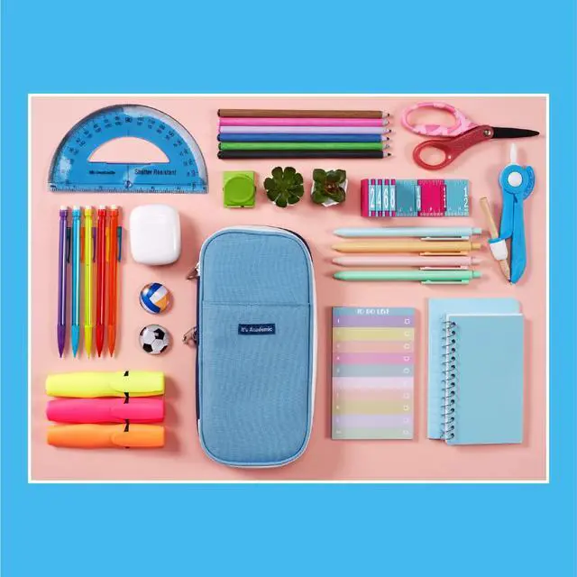 Alt view image 7 of 7 - Expanding Pencil Case, For Office & School Supplies, Travel Organizer Bag, Compact, High Capacity, Blue