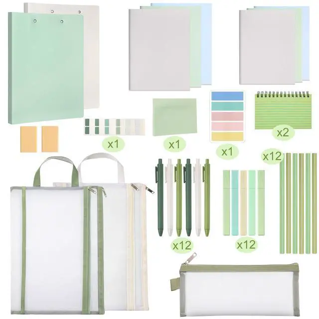Alt view image 2 of 7 - 54 Pcs Aesthetic College School Supplies Back to School Set,Green