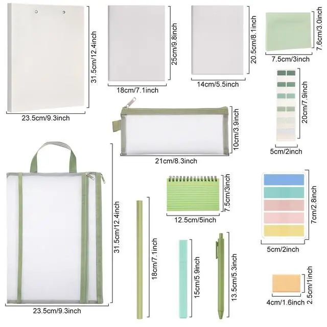 Alt view image 3 of 7 - 54 Pcs Aesthetic College School Supplies Back to School Set,Green