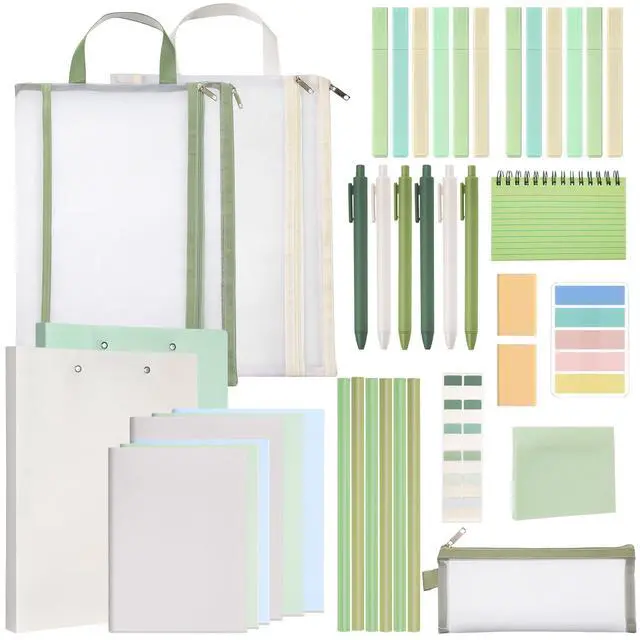Alt view image 7 of 7 - 54 Pcs Aesthetic College School Supplies Back to School Set,Green