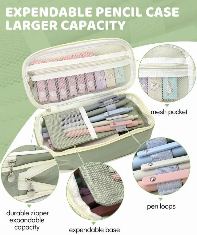 Alt view image 3 of 7 - 38 PCS Aesthetic School Supplies with Big Pen Case, 5 Black Ink Gel Pens, 12 Pastel Highlighters, 6 Mechanical Pencils Set 0.5 & 0.7 mm for Students Back to School