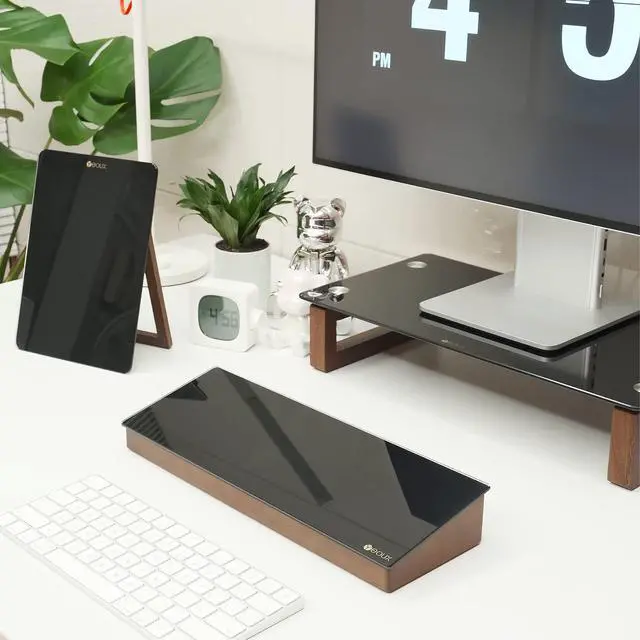 Alt view image 7 of 7 - Desktop Black Glass Dry Erase Board with Wood Organizers for Small Office Supplies, Desk Whiteboard with Drawer for Home Office Cubicle, Accessories Included