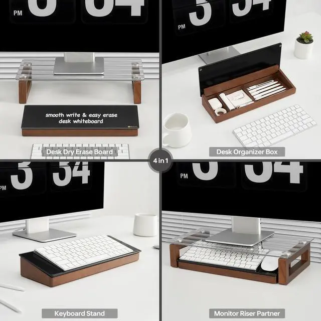 Alt view image 5 of 7 - Desktop Black Glass Dry Erase Board with Wood Organizers for Small Office Supplies, Desk Whiteboard with Drawer for Home Office Cubicle, Accessories Included