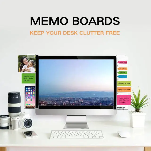 Alt view image 2 of 7 - Monitor Memo Boards for Computer, Set of 2 (Left & Right) Multifunction Acrylic Screen Message Reminder Pad Side Panels Phone Holder - Utility Organizer for Office Desktop, Gift of 1 Pack Sticky Notes