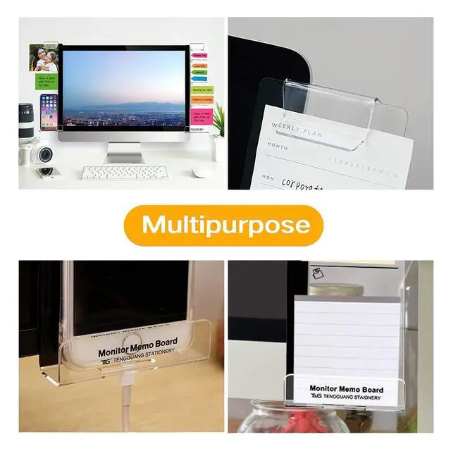 Alt view image 3 of 7 - Monitor Memo Boards for Computer, Set of 2 (Left & Right) Multifunction Acrylic Screen Message Reminder Pad Side Panels Phone Holder - Utility Organizer for Office Desktop, Gift of 1 Pack Sticky Notes
