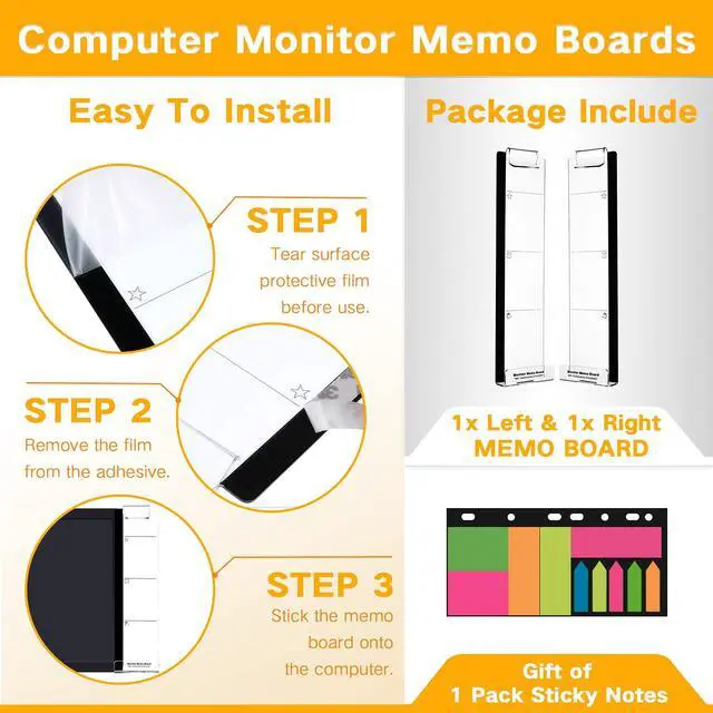 Alt view image 4 of 7 - Monitor Memo Boards for Computer, Set of 2 (Left & Right) Multifunction Acrylic Screen Message Reminder Pad Side Panels Phone Holder - Utility Organizer for Office Desktop, Gift of 1 Pack Sticky Notes