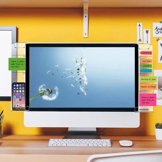 Alt view image 6 of 7 - Monitor Memo Boards for Computer, Set of 2 (Left & Right) Multifunction Acrylic Screen Message Reminder Pad Side Panels Phone Holder - Utility Organizer for Office Desktop, Gift of 1 Pack Sticky Notes