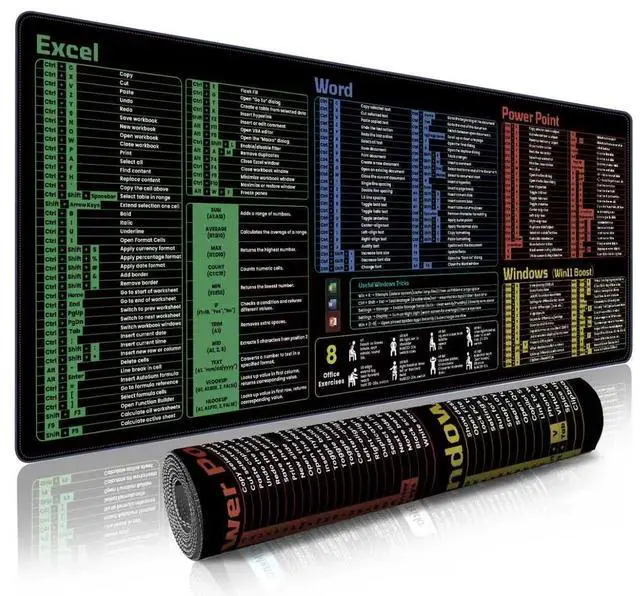 Main image of Office Shortcut Mouse Pad - 200+ Hotkeys for Excel/Word/PPT/Windows, 31.5"×11.8" XL, Waterproof Anti - Slip Stitched Edge, 8 Desk Exercises for Efficiency