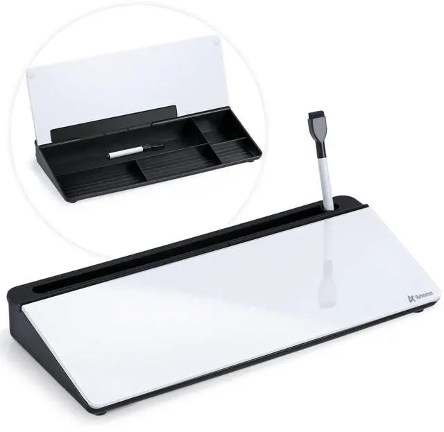 Main image of Glass Desk Whiteboard with Storage, Desktop Organizer