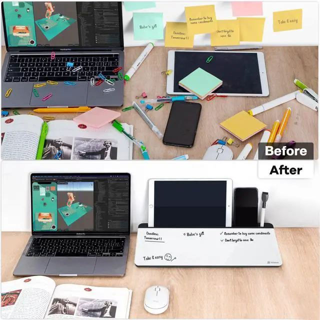Alt view image 4 of 7 - Glass Desk Whiteboard with Storage, Desktop Organizer