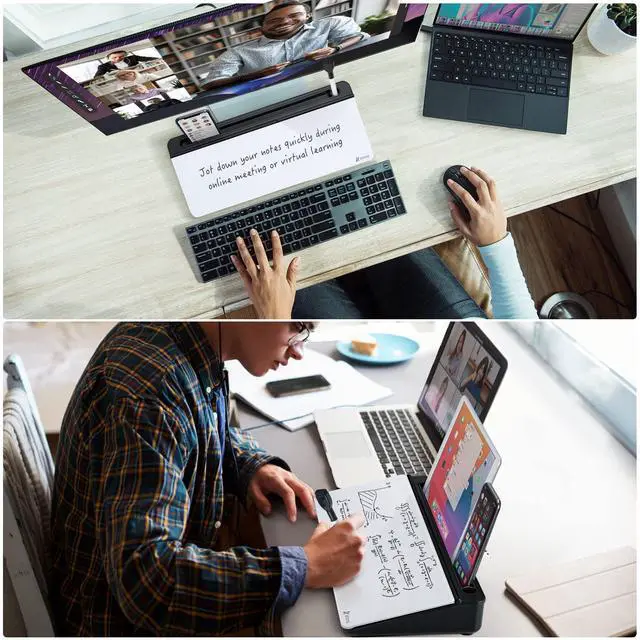 Alt view image 7 of 7 - Glass Desk Whiteboard with Storage, Desktop Organizer