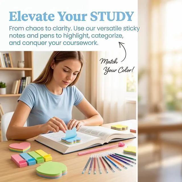 Alt view image 4 of 7 - 800pcs Super Sticky Note Paper. Heart Shape. Butterfly Shape. Bear Shape. Apple Shape. Index Labels. Page Number Markers. Love Pen and a 12-Color Glossy Pen core Combo Set.