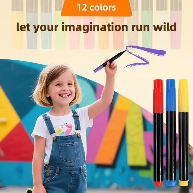 Alt view image 2 of 7 - 12-Color Neon Paint Markers for LED Note Board with Colors, Fluorescent Ink Design, Erasable Markers for LED Writing Boards, Best Gift for Kids