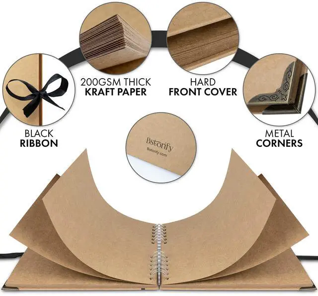 Alt view image 3 of 7 - Scrapbook Album 60 Pages (8 x 8 Inch) Brown Photo Album Scrap Book