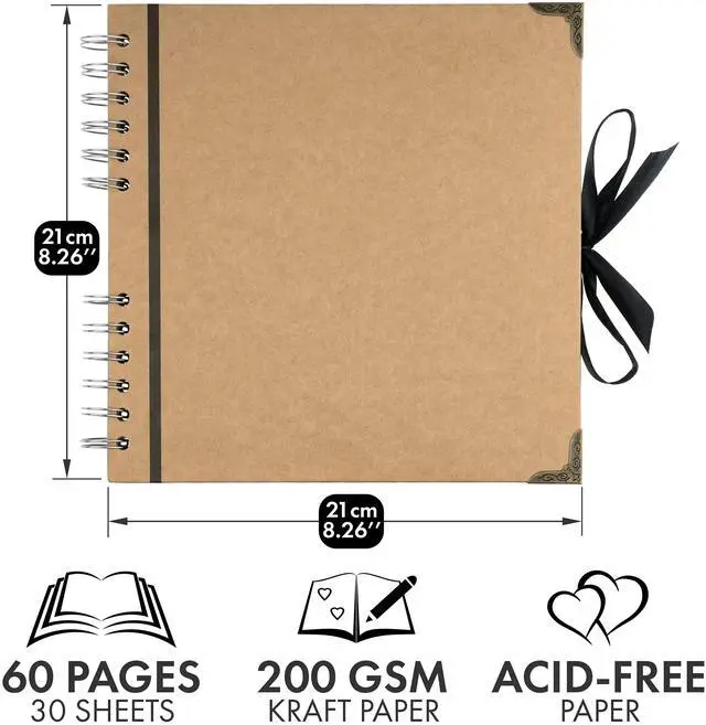 Alt view image 2 of 7 - Scrapbook Album 60 Pages (8 x 8 Inch) Brown Photo Album Scrap Book