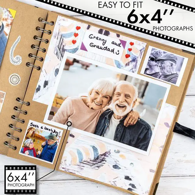 Alt view image 4 of 7 - Scrapbook Album 60 Pages (8 x 8 Inch) Brown Photo Album Scrap Book