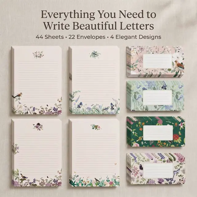 Alt view image 3 of 7 - Beautiful Stationery Set with Envelopes - Lined Letter Writing Paper