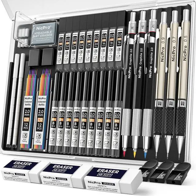Main image of 35PCS Art Mechanical Pencil Set, 3 PCS Metal Drafting Pencil