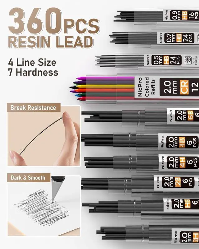 Alt view image 4 of 7 - 35PCS Art Mechanical Pencil Set, 3 PCS Metal Drafting Pencil