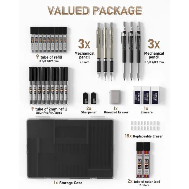 Alt view image 6 of 7 - 35PCS Art Mechanical Pencil Set, 3 PCS Metal Drafting Pencil