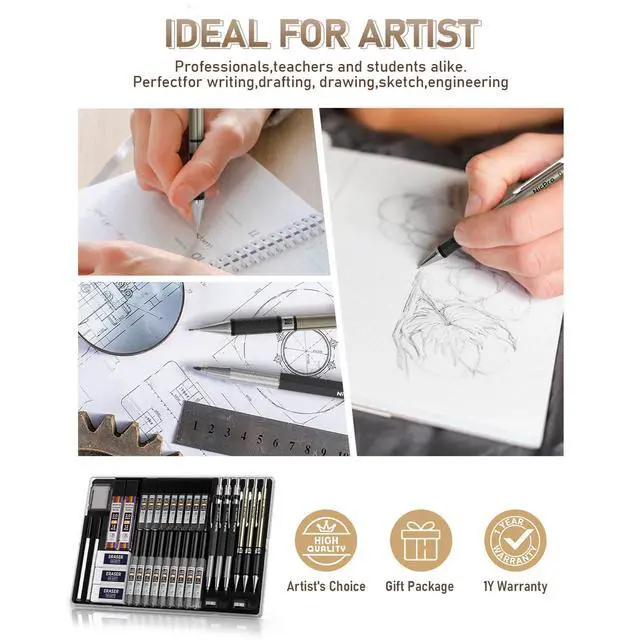 Alt view image 7 of 7 - 35PCS Art Mechanical Pencil Set, 3 PCS Metal Drafting Pencil