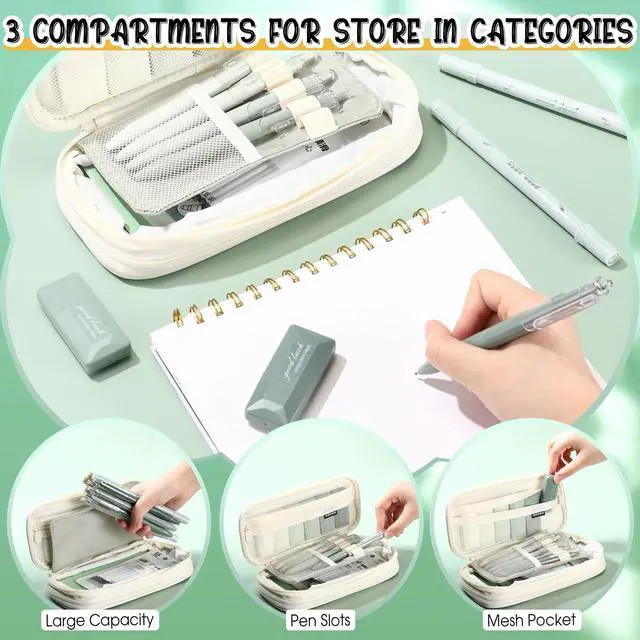 Alt view image 3 of 6 - 38 Pcs Aesthetic Office Supplies with Pen Case Sticky Notes Gel Pens Highlighters Correction Tapes Stationery Kit for Office Work Coworkers(Green Color,Classic)