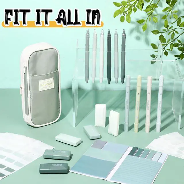 Alt view image 6 of 6 - 38 Pcs Aesthetic Office Supplies with Pen Case Sticky Notes Gel Pens Highlighters Correction Tapes Stationery Kit for Office Work Coworkers(Green Color,Classic)