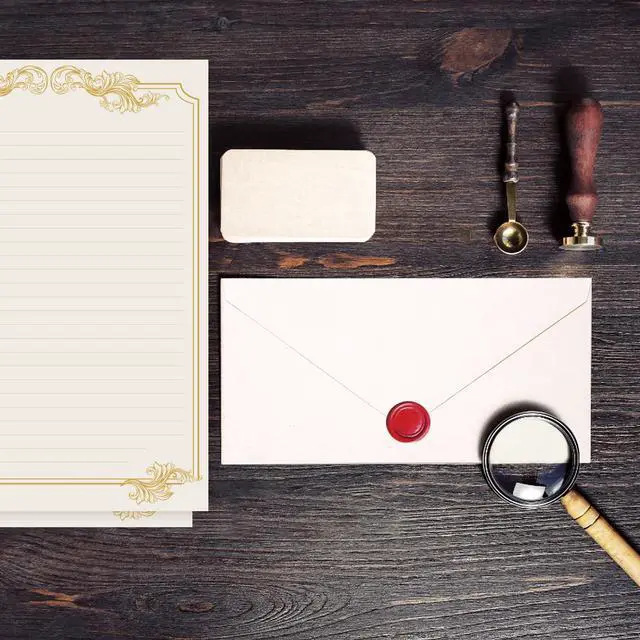 Alt view image 7 of 7 - 90 Piece Stationery Set - 60 Vintage-Style Paper Sheets + 30 Envelopes, Gold Border Letter Writing Paper for Love Letters & Party Invitations