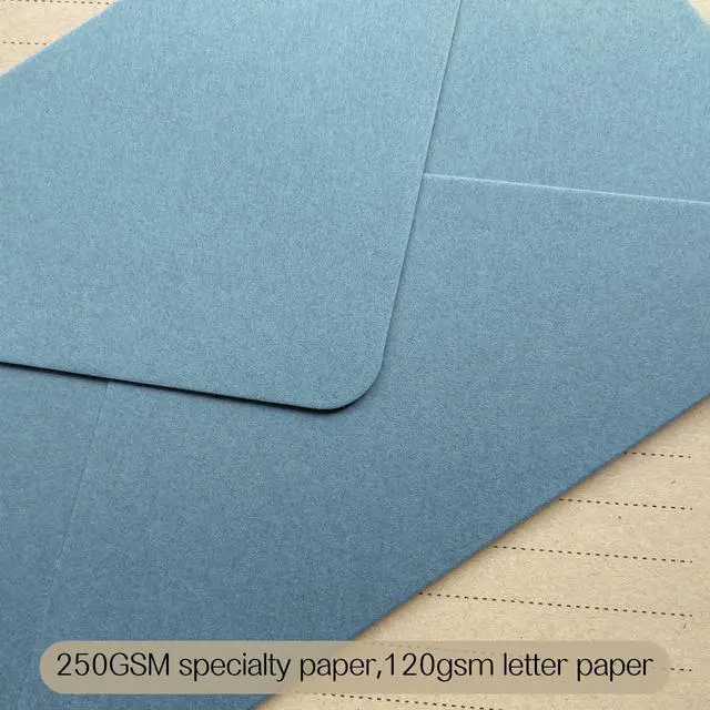 Alt view image 4 of 7 - Premium Velvet-Touch Stationery Set - Unique Design with 24 Writing Sheets, 12 Envelopes (4x6) - Elegant Writing Kit for Love Letters & Party Invitations (Lake blue)