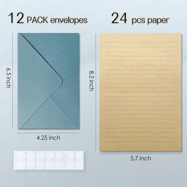 Alt view image 5 of 7 - Premium Velvet-Touch Stationery Set - Unique Design with 24 Writing Sheets, 12 Envelopes (4x6) - Elegant Writing Kit for Love Letters & Party Invitations (Lake blue)