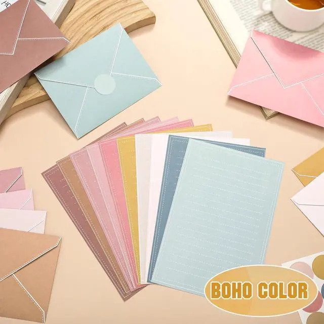 Alt view image 2 of 7 - 160 Packs Stationery Paper Set (50 Double Sided Stationery Writing Papers 50 Matching Envelopes) 60 Round Dot Sticker, 10 Design (5.5 x 8.25 Inch,Boho Color)