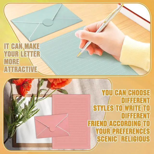 Alt view image 5 of 7 - 160 Packs Stationery Paper Set (50 Double Sided Stationery Writing Papers 50 Matching Envelopes) 60 Round Dot Sticker, 10 Design (5.5 x 8.25 Inch,Boho Color)