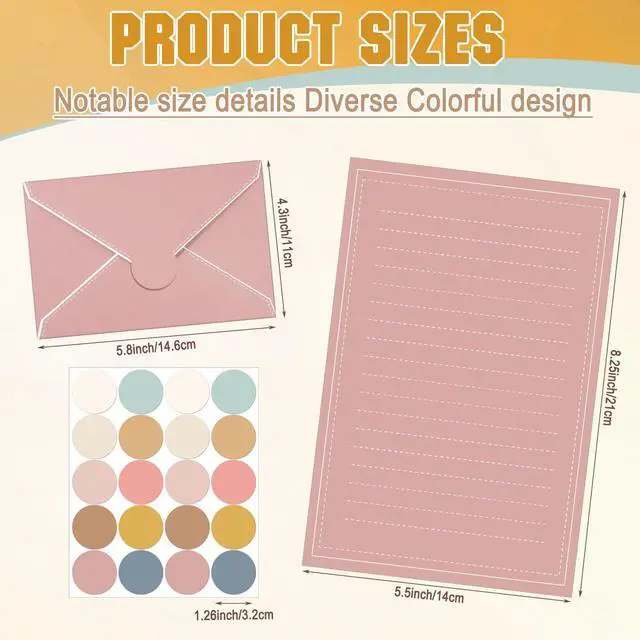 Alt view image 3 of 7 - 160 Packs Stationery Paper Set (50 Double Sided Stationery Writing Papers 50 Matching Envelopes) 60 Round Dot Sticker, 10 Design (5.5 x 8.25 Inch,Boho Color)