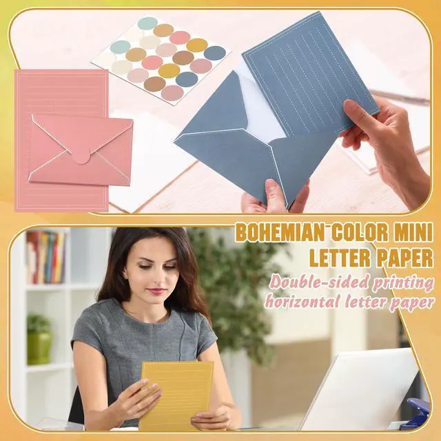 Alt view image 6 of 7 - 160 Packs Stationery Paper Set (50 Double Sided Stationery Writing Papers 50 Matching Envelopes) 60 Round Dot Sticker, 10 Design (5.5 x 8.25 Inch,Boho Color)