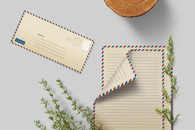Alt view image 4 of 5 - Vintage Airmail Stationery Paper Set, 100-Piece Set (50 Lined Sheets + 50 Matching Envelopes), Letter Size 8.5 x 11 inch, Double Sided & Lined Paper,