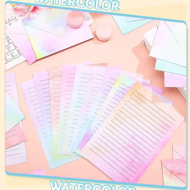 Alt view image 2 of 7 - 160 Pcs Watercolor Stationery Paper and Envelopes Set 50 Double Sided Lined Stationery Paper & 50 Matching Envelopes and 60 Round Dot Sticker 5.5 x 8.25'' Letter Writing Kit for School Office
