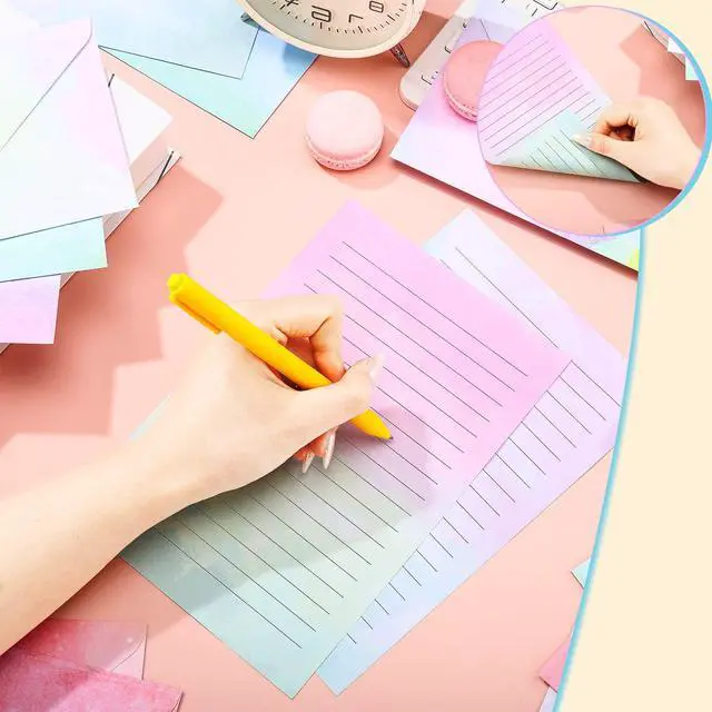 Alt view image 6 of 7 - 160 Pcs Watercolor Stationery Paper and Envelopes Set 50 Double Sided Lined Stationery Paper & 50 Matching Envelopes and 60 Round Dot Sticker 5.5 x 8.25'' Letter Writing Kit for School Office
