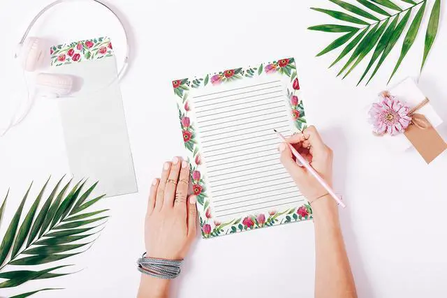 Alt view image 3 of 5 - Floral Paper Stationery Set, 100 Piece Set (50 Lined Sheets + 50 Matching Envelopes), Letter Size 8.5 x 11 inch, 6 Designs, Double Sided/Lined Printing Paper,