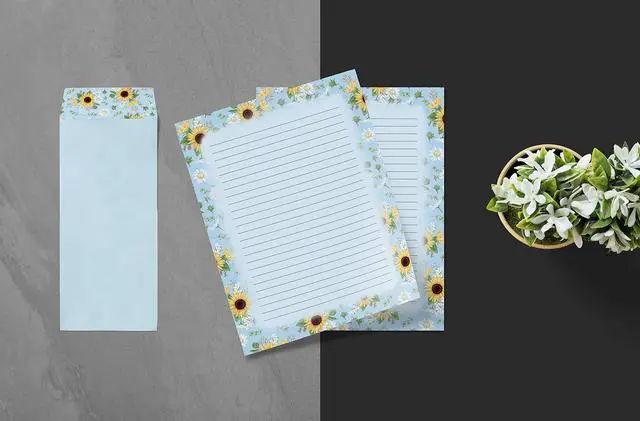 Alt view image 5 of 5 - Floral Paper Stationery Set, 100 Piece Set (50 Lined Sheets + 50 Matching Envelopes), Letter Size 8.5 x 11 inch, 6 Designs, Double Sided/Lined Printing Paper,