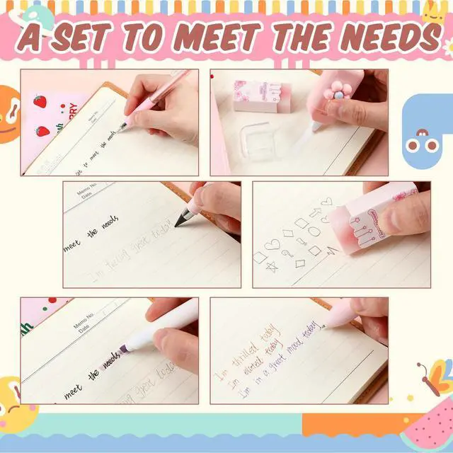Alt view image 4 of 7 - 5 Sets 7 Pcs Kawaii Stationery Set Cute Stationery Mini Office Supply Kit Cute School Supplies Including Ballpoint Pens Pencil Sharpener Highlighter Correction Tape Ruler Utility Knife