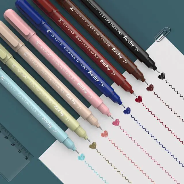 Alt view image 4 of 7 - Dual Tip Curve Highlighter Pens,8 Colors Pattern Roller Fine Tip Pens