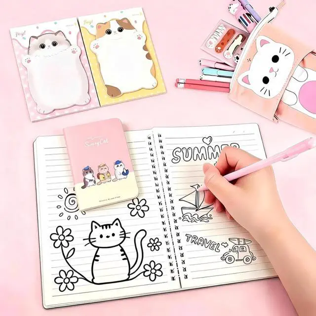 Alt view image 4 of 7 - 38Pcs Cute Cat Stationery Set, Cat School Supplies, Cat Lover Gifts Box