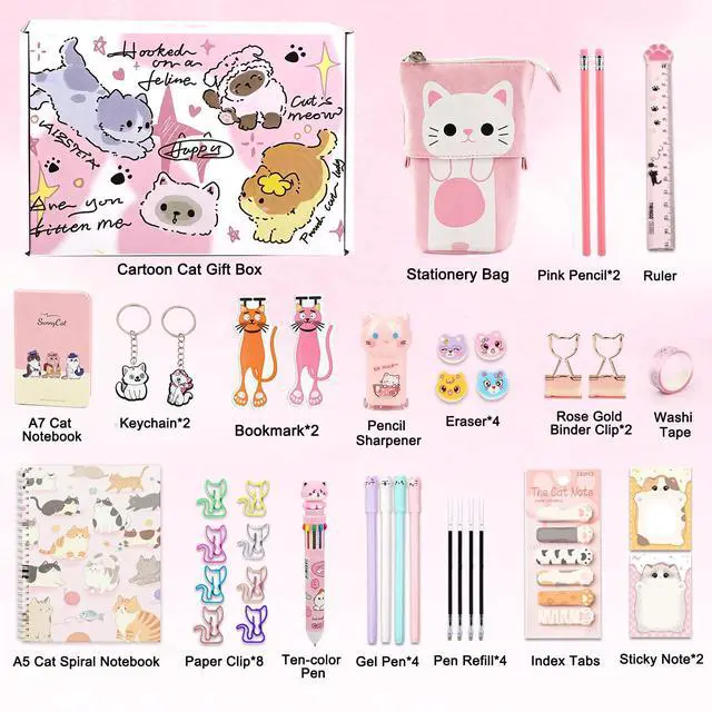 Alt view image 2 of 7 - 38Pcs Cute Cat Stationery Set, Cat School Supplies, Cat Lover Gifts Box