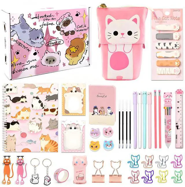 Main image of 38Pcs Cute Cat Stationery Set, Cat School Supplies, Cat Lover Gifts Box