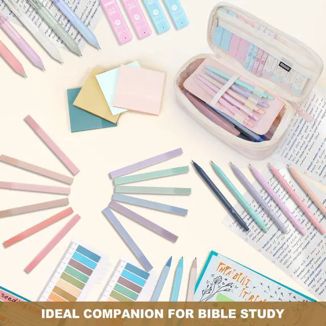 Alt view image 5 of 7 - 58 PCS Aesthetic School Supplies with Cute Pencil Case,12 Pastel Highlighters, 5 Gel Pens Black Ink9 Mechanical Pencils forStudent StationaryCollegeEssentials Gifts (pink)