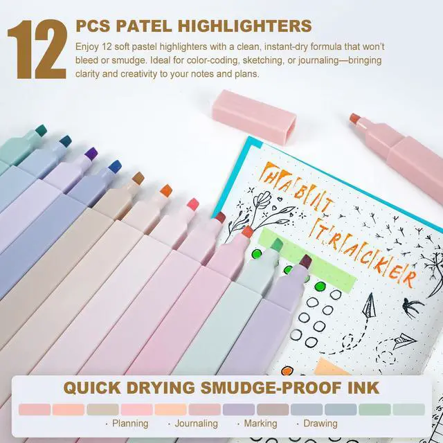 Alt view image 7 of 7 - 58 PCS Aesthetic School Supplies with Cute Pencil Case,12 Pastel Highlighters, 5 Gel Pens Black Ink9 Mechanical Pencils forStudent StationaryCollegeEssentials Gifts (pink)