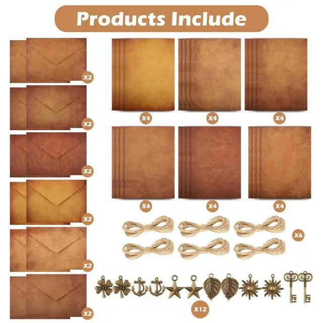 Alt view image 2 of 7 - Stationary Paper and Envelopes,Letter Writing Stationery Set,Includes Vintage Papers,Vintage Envelopes,Retro Accessories,Ropes(60 Pieces)